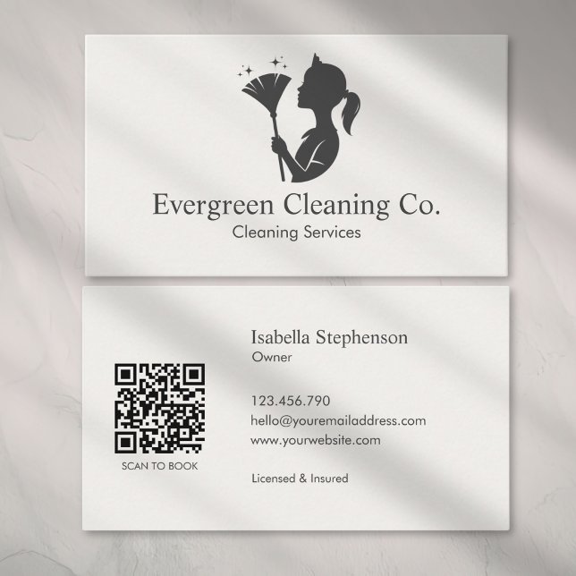 Cleaner House Cleaning Service QR Code Minimal Business Card (Creator Uploaded)