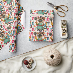 Cleaner House Wife Cat is cleaning the house Wrapping Paper