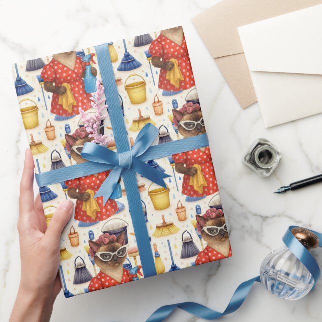 Cleaner House Wife Cat is cleaning the house Wrapping Paper (Gifting)