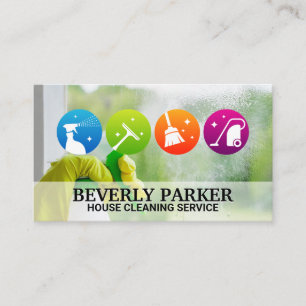 Cleaner Icons   Maid Spraying Window Business Card