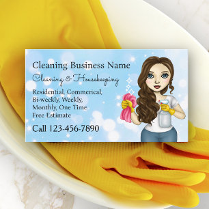 Cleaner Maid Housekeeper Cartoon Illustration Business Card