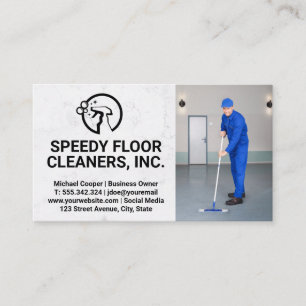Cleaner Service   Man Cleaning Floors Business Card