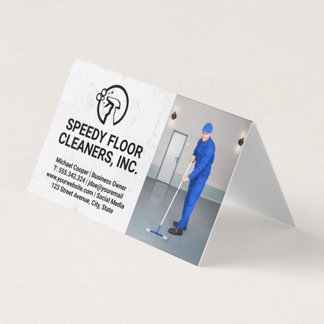 Cleaner Service | Man Cleaning Floors Business Card (Front)
