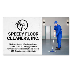 Cleaner Service   Man Cleaning Floors Magnetic Business Card