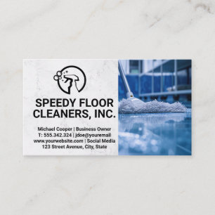 Cleaner Service   Man Mopping Floors Business Card