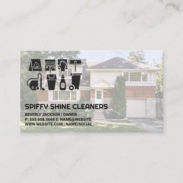 Cleaner Supply Tool Icons | Residential Home Business Card (Front)