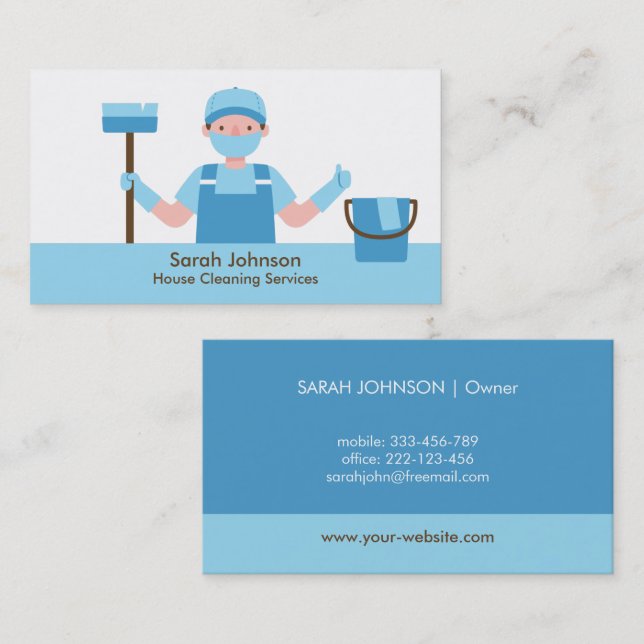 Cleaner With Mask Cleaning Service Business Card (Front/Back)
