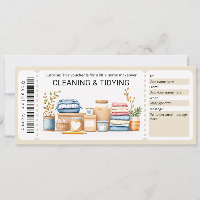Cleaning and Tidying Gift Certificate  Invitation (Front)