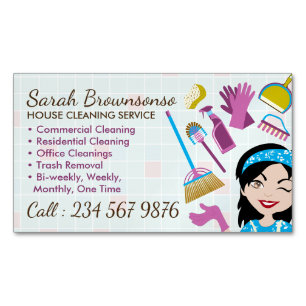 Cleaning Black Janitorial Lady Tile Washing Magnetic Business Card