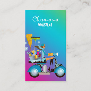 Cleaning Business Card Scooter Girl Pink Blue