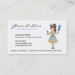 Cleaning Business Cards - Cute Brunette Cartoon
