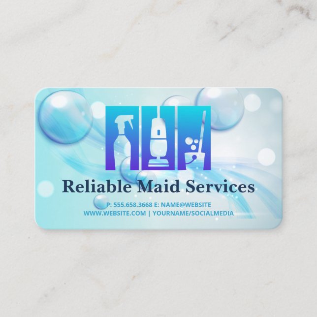 Cleaning Chores Icons | Soap Bubbles Business Card (Front)