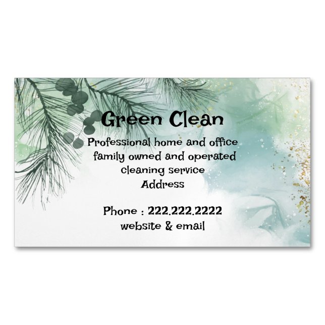 Cleaning Company, Green, Eco- Friendly, Nature  Magnetic Business Card (Front)
