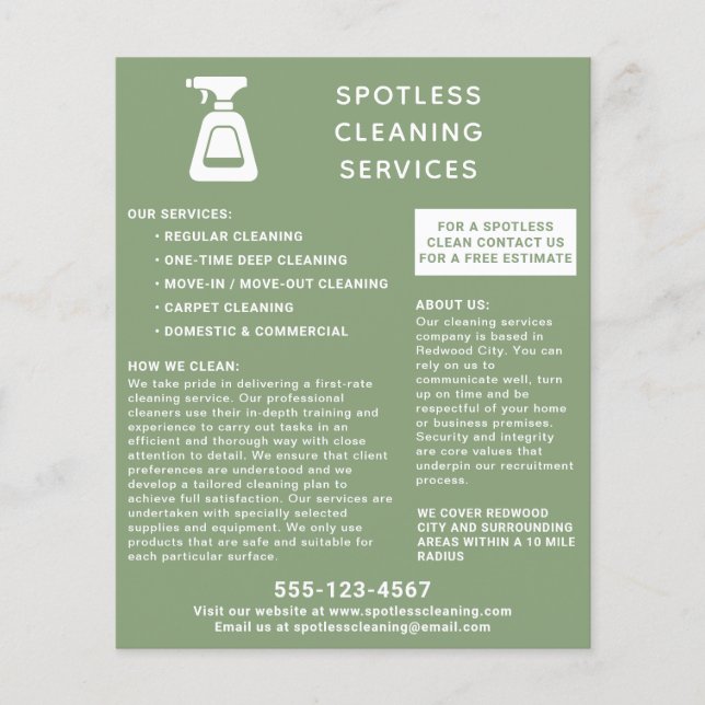 Cleaning Company Spray Bottle Sage Green Flyer (Front)