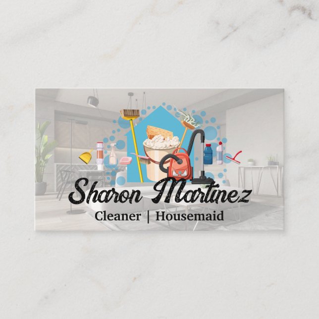Cleaning Equipment Logo | House Services Business Card (Front)