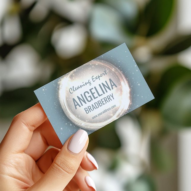 Cleaning Expert Service Glitter Circle Light Blue Business Card (Perfect for business)