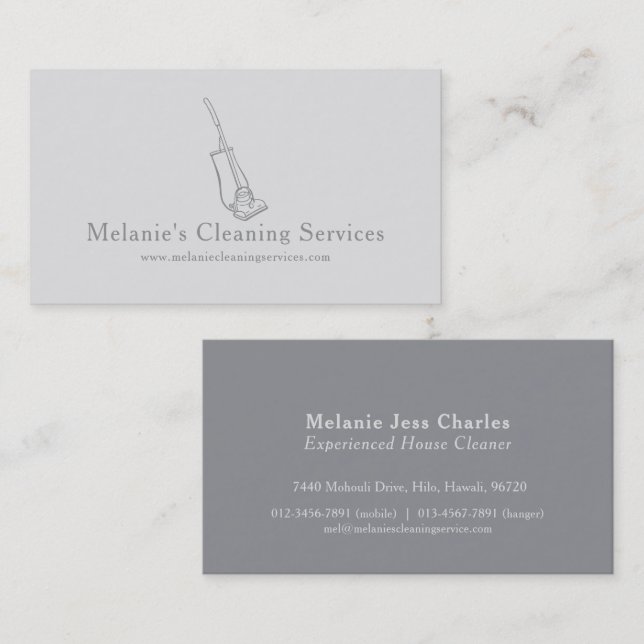 Cleaning gray vintage vacuum business card (Front/Back)