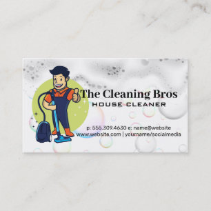 Cleaning Guy with Vacuum   Soap Bubbles Business Card
