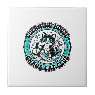 Cleaning House Chaos Cat Pet Lover Shirt Art - Cle Ceramic Tile