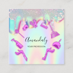 Cleaning House Office Service Logo Holograph Drips Square Business Card