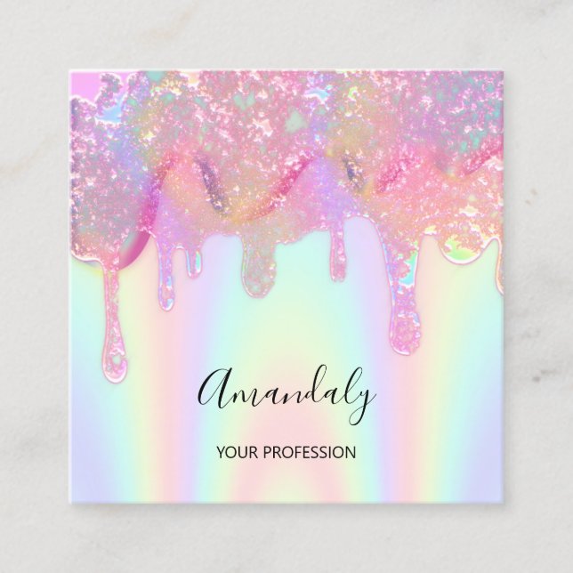 Cleaning House Office Services Logo Holograph Drip Square Business Card (Front)