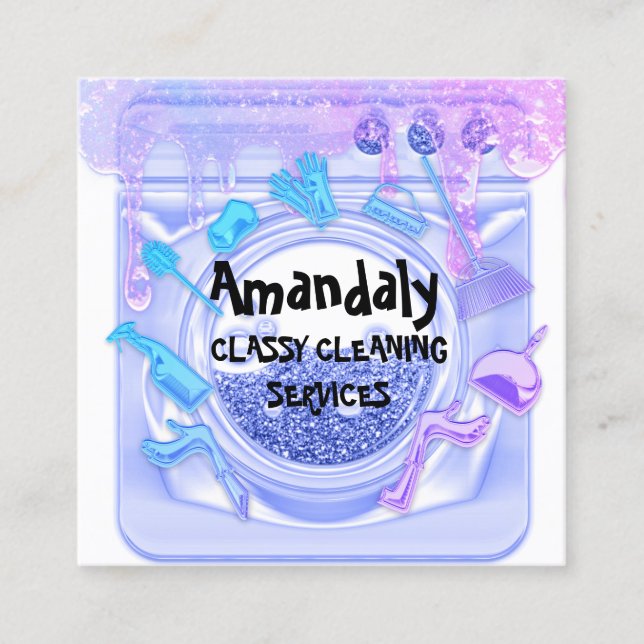 Cleaning House Office Services Logo QR Code Soap Square Business Card (Front)