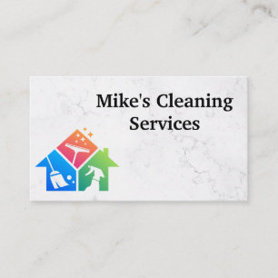 Cleaning House Services Logo   Marble Background Business Card