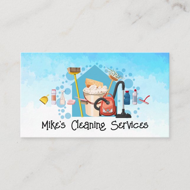 Cleaning House Services Tools | Maids  | Janitor Business Card (Front)