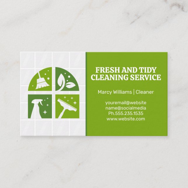 Cleaning Icons Green | Bathroom Tiles Business Card (Front)