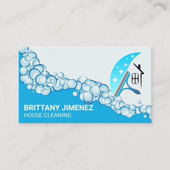 Cleaning Icons | Soap Bubbles | Squeegee Business Card (Front)