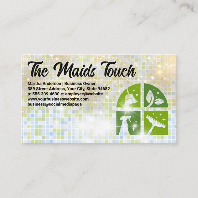 Cleaning Icons | Tiles and Sparkles Business Card (Front)