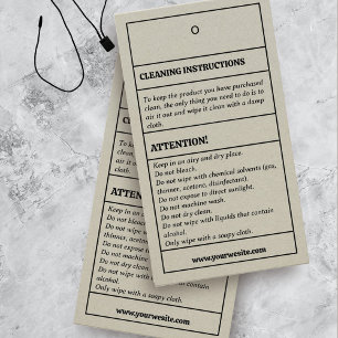 Cleaning Instructions Product Care Hang Tag Card