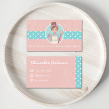 Cleaning Lady Cartoon Pink And Teal Polka Dot