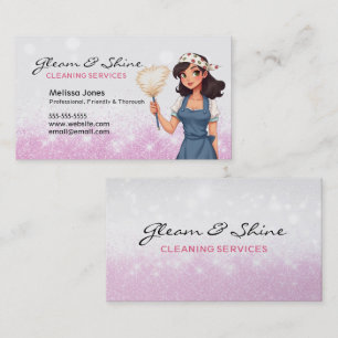 Cleaning Lady Cleaner Woman Pink Faux Glitter Business Card