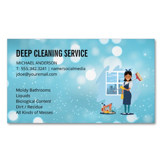Cleaning Lady | Cleaning Service Magnetic Business Card (Front)