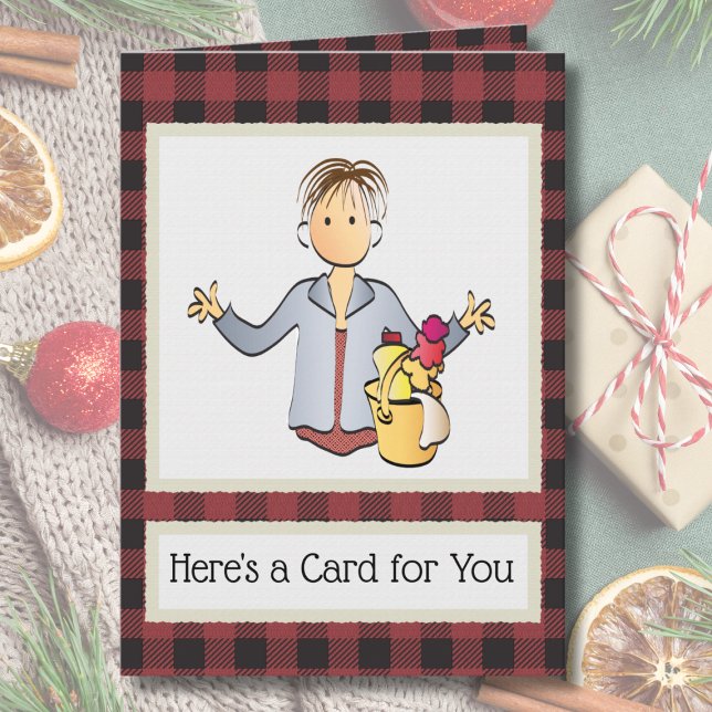 Cleaning Lady Female Cartoon Thank You Christmas  Card (Creator Uploaded)