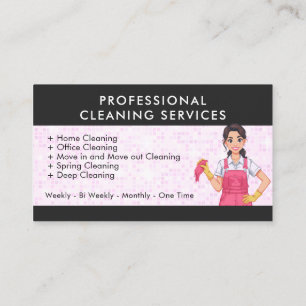 Cleaning Lady Professional Black and Pink Business Card