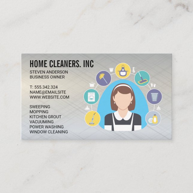Cleaning Maid and Tools  Business Card (Front)