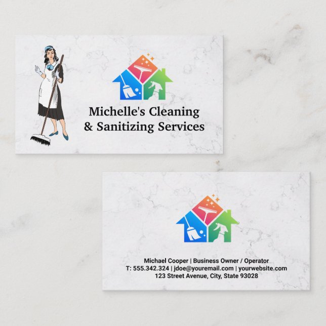 Cleaning Maid | House Cleaning Icons Business Card (Front/Back)