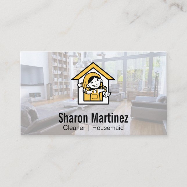 Cleaning Maid | House Services Logo  Business Card (Front)