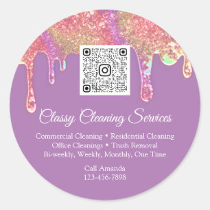 Cleaning Maid Housekeeper QRCode Logo Drips Classic Round Sticker