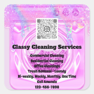 Cleaning Maid Housekeeper QRCode Logo Drips Pinky Square Sticker