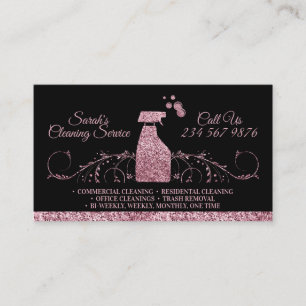 Cleaning Maid Janitorial sparkling pink Black Business Card