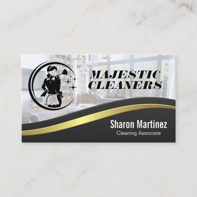 Cleaning Maid Logo | Home Living Room Business Card (Front)