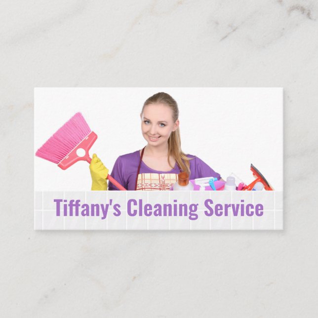 Cleaning Maid Service | Add Custom Photo Business Card (Front)