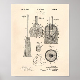 Cleaning Mop 1935 Patent Art Old Peper Poster