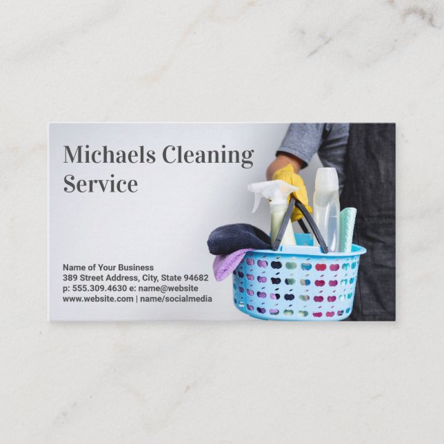 Cleaning Service | Basket of Cleaning Supplies Business Card (Front)