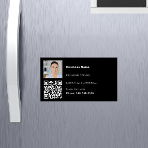 Cleaning service black photo QR code Magnetic Business Card