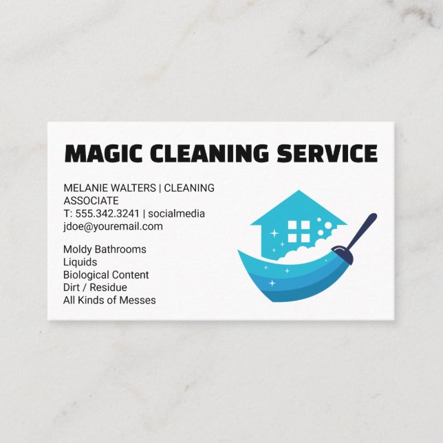 Cleaning Service | Broom Home Logo Business Card (Front)