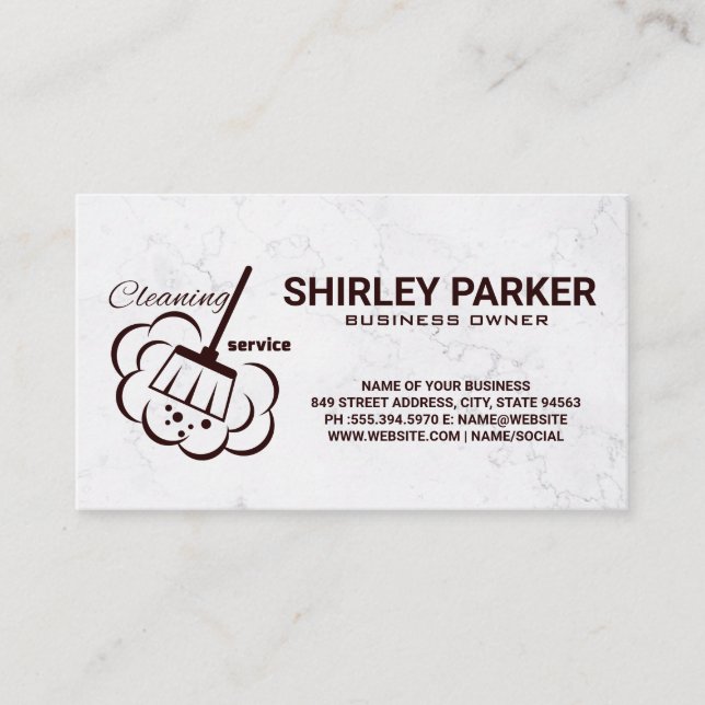 Cleaning Service Broom | Marble Business Card (Front)